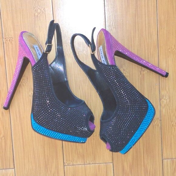 Steve Madden MASQRAID Platform Pump Slingback Peeptoe Sparkly Studs size 6.5 - Picture 1 of 15